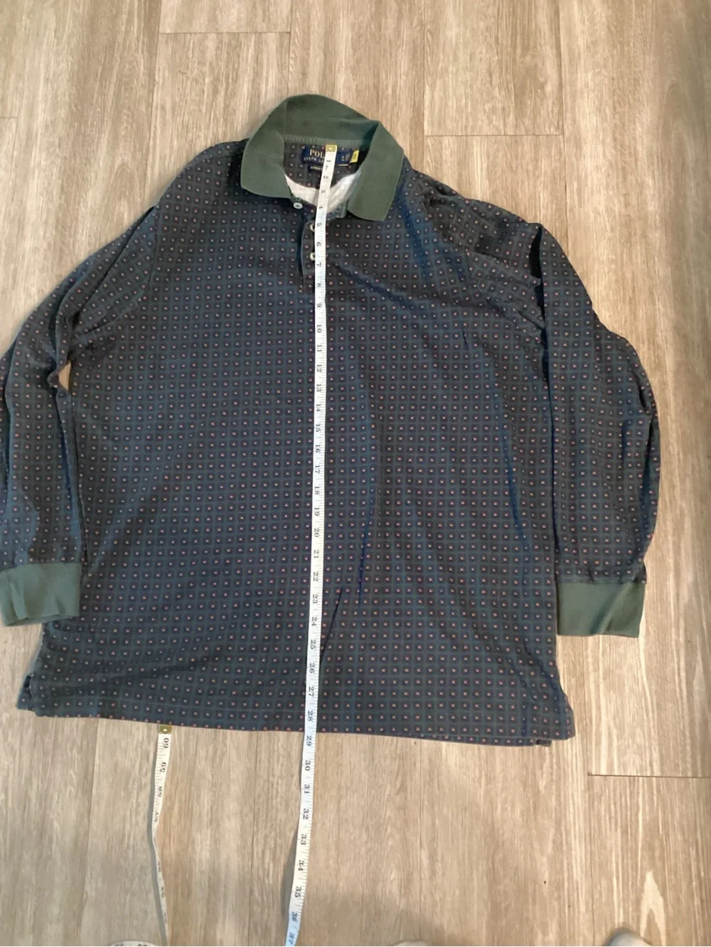 Ralph Lauren Navy Long Sleeve Polo with Green Contrast Collar
